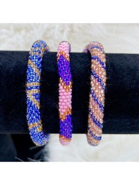 HAND CRAFTED in Nepal Beaded Bracelets (set of 3) PURP2